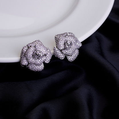 Studs - Imperial Crystal Floral Studs in Rhodium - Opal Touch