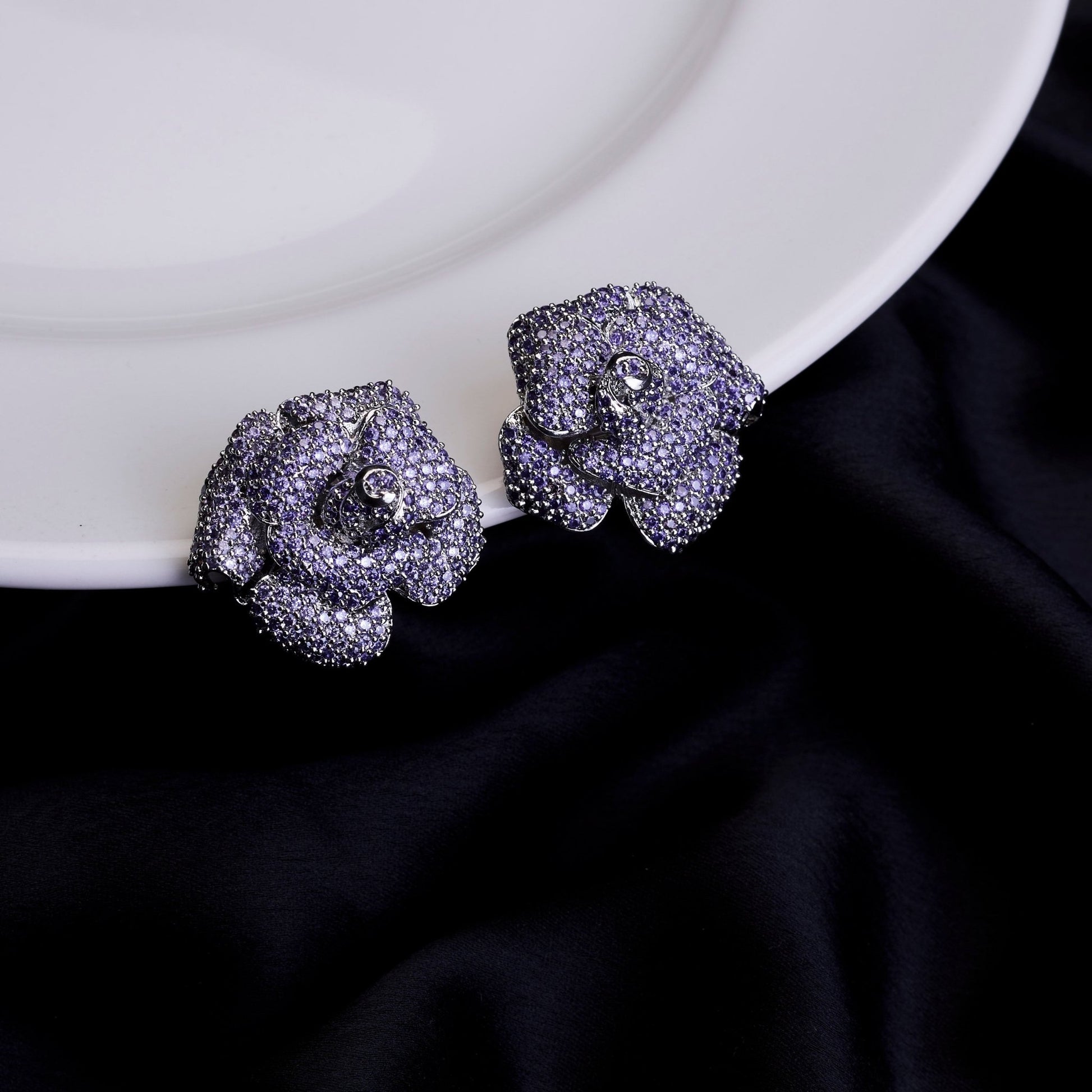 Studs - Imperial Crystal Floral Studs in Rhodium - Opal Touch