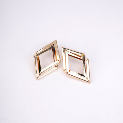 Earrings - Imperial Diamond Shaped Gold Plated Earrings - Opal Touch