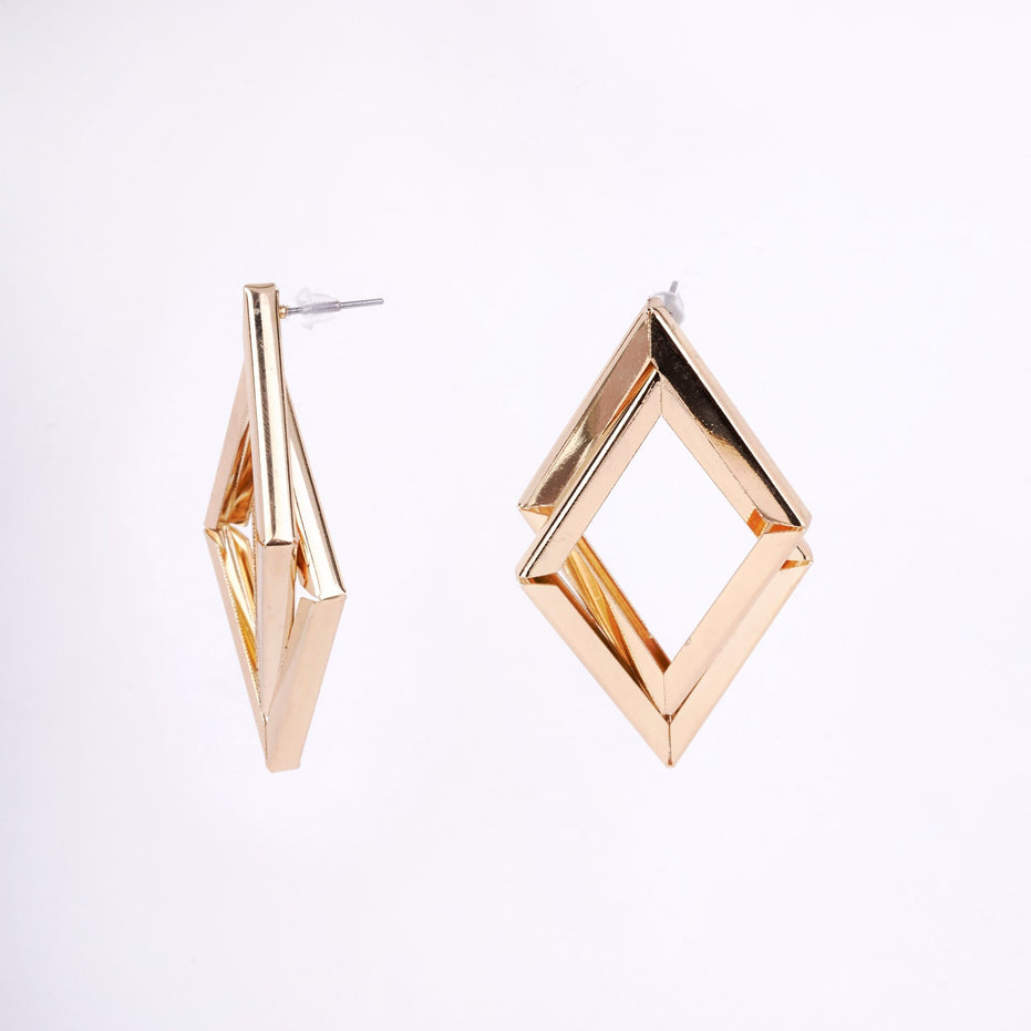 Earrings - Imperial Diamond Shaped Gold Plated Earrings - Opal Touch