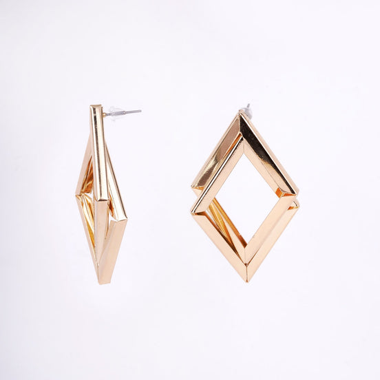 Earrings - Imperial Diamond Shaped Gold Plated Earrings - Opal Touch