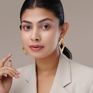 Earrings - Imperial Diamond Shaped Gold Plated Earrings - Opal Touch