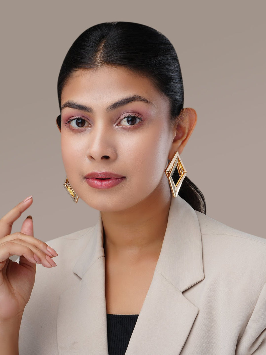 Earrings - Imperial Diamond Shaped Gold Plated Earrings - Opal Touch