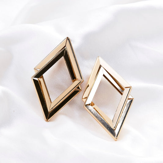 Earrings - Imperial Diamond Shaped Gold Plated Earrings - Opal Touch