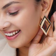 Earrings - Imperial Diamond Shaped Gold Plated Earrings - Opal Touch