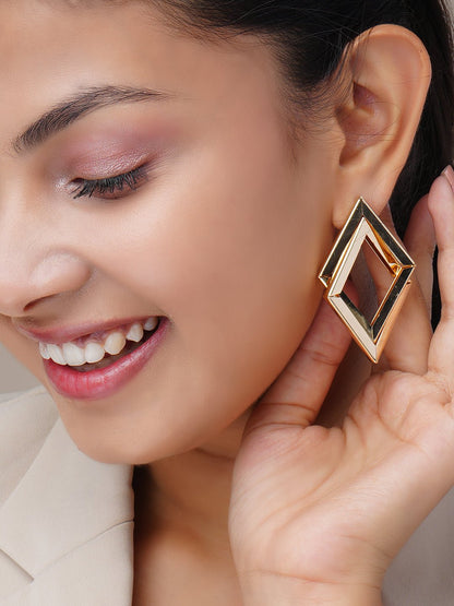 Earrings - Imperial Diamond Shaped Gold Plated Earrings - Opal Touch