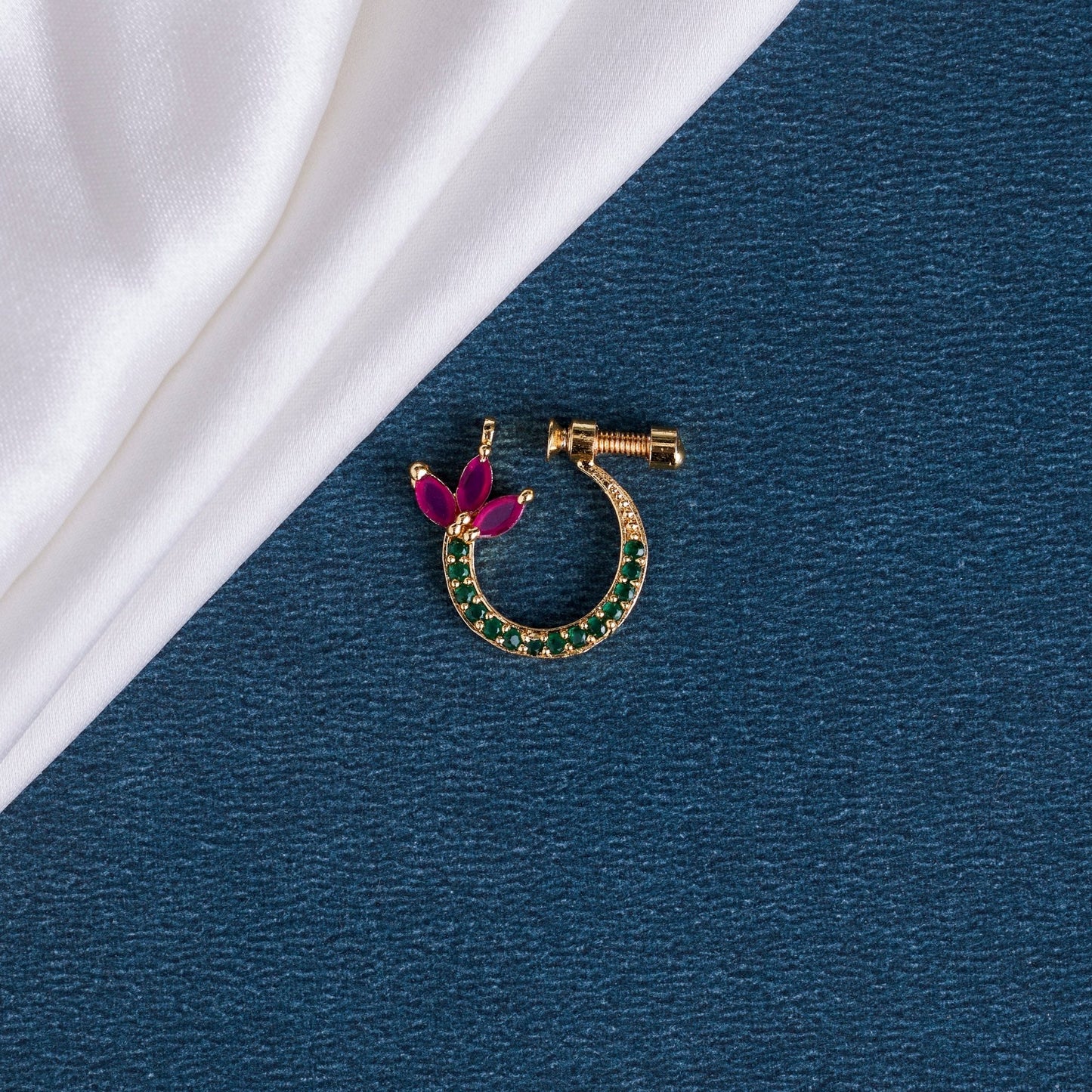 Nose Pin - Imperial Floral Gold Plated Screw Nose Pin - Opal Touch