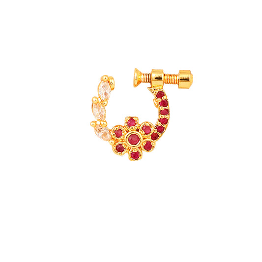 Opal Touch - Imperial Floral-shaped Gold Plated Screw Nose Pin - Nose pin
