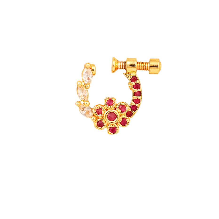 Opal Touch - Imperial Floral-shaped Gold Plated Screw Nose Pin - Nose pin