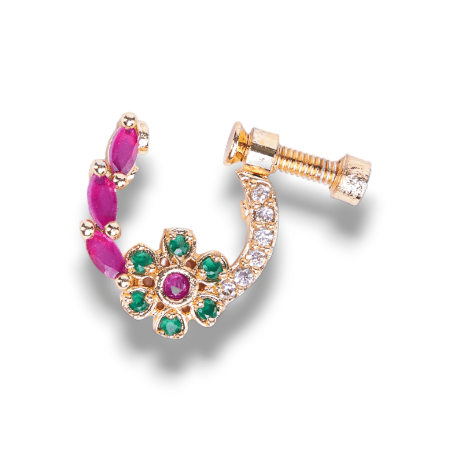 Opal Touch - Imperial Floral-shaped Gold Plated Screw Nose Pin - Nose pin