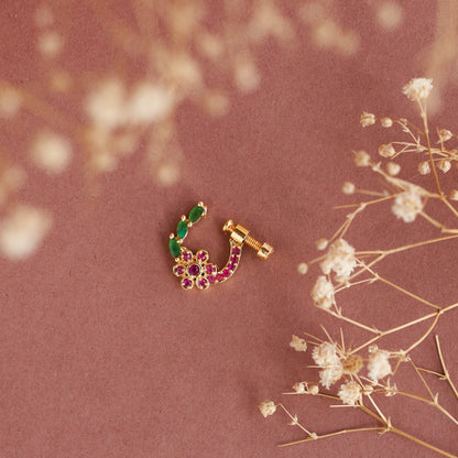 Opal Touch - Imperial Floral-shaped Gold Plated Screw Nose Pin - Nose pin