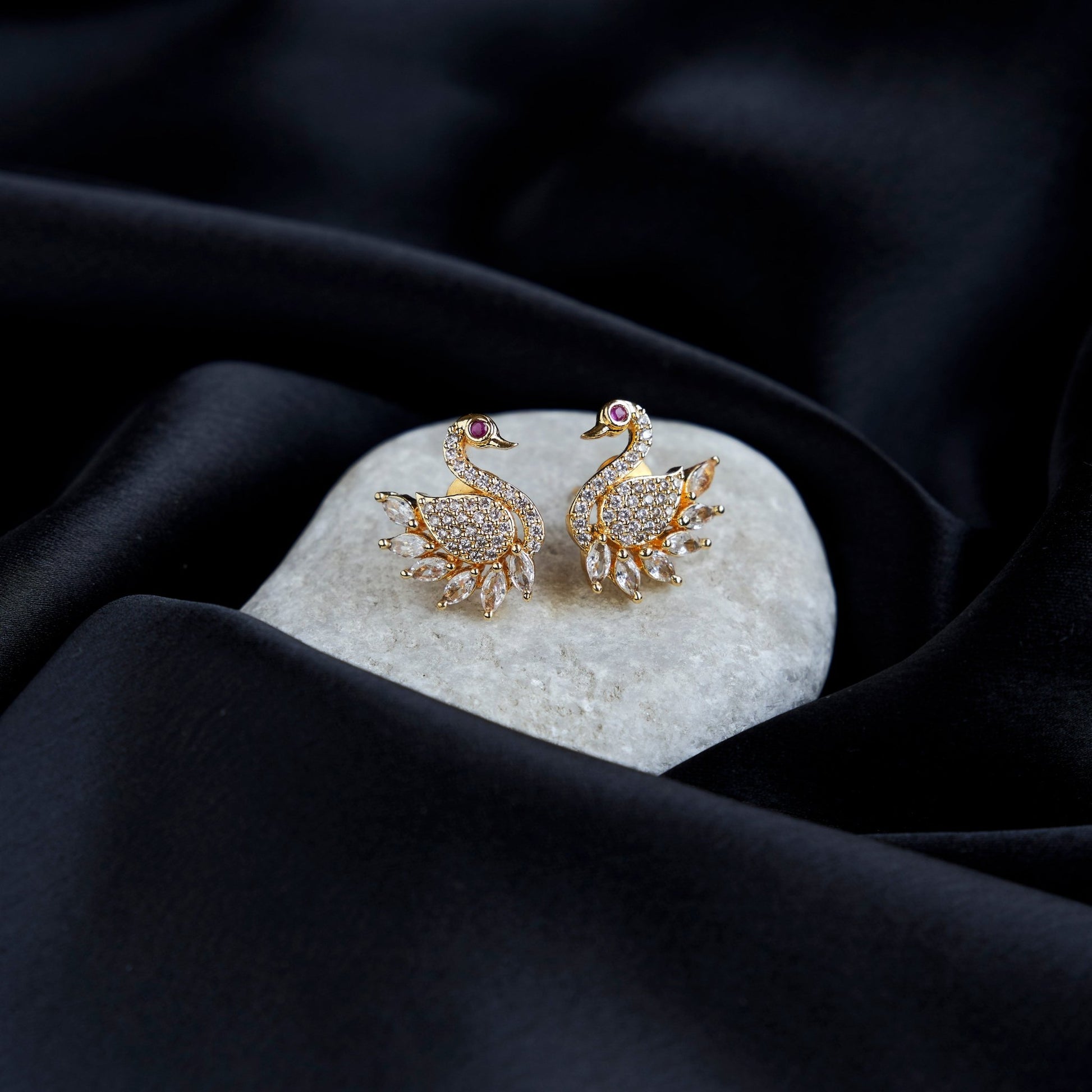 Studs - Intricate Red White Golden Studs - Opal Touch