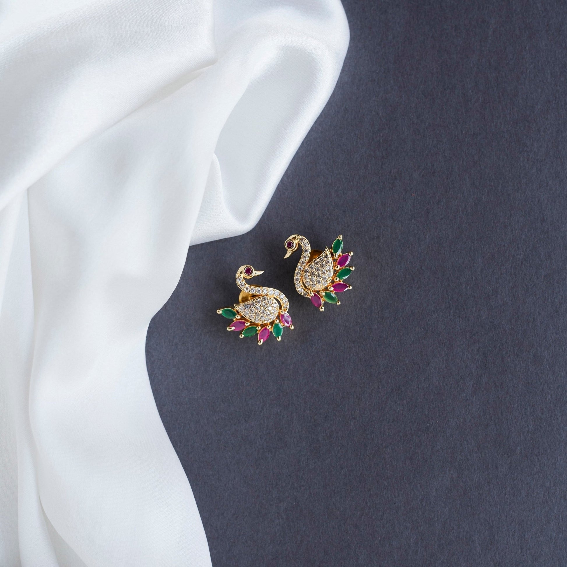 Studs - Intricate Red White Golden Studs - Opal Touch