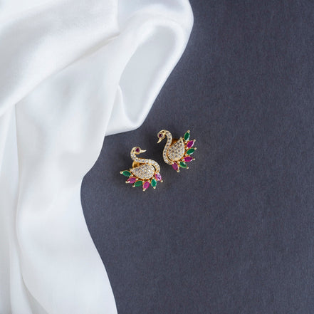 Studs - Intricate Red White Golden Studs - Opal Touch