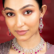 Necklace - Intricate Royal Rhodium Plated Necklace Set - Opal Touch