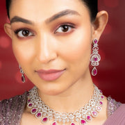 Necklace - Intricate Royal Rhodium Plated Necklace Set - Opal Touch