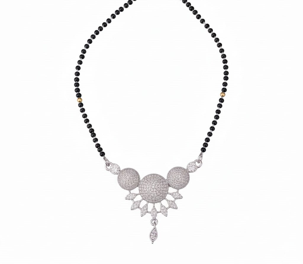 Intricate White Rhodoum Mangalsutra - Opal Touch