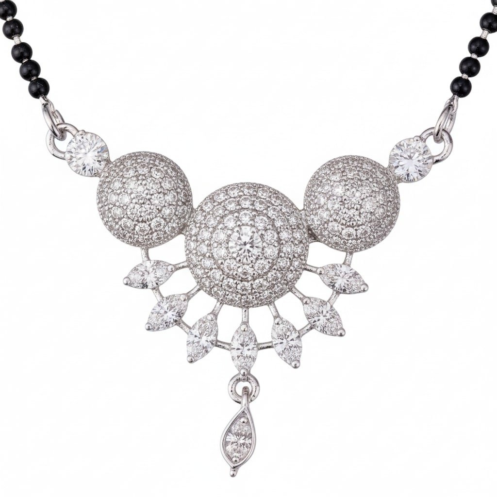 Intricate White Rhodoum Mangalsutra - Opal Touch