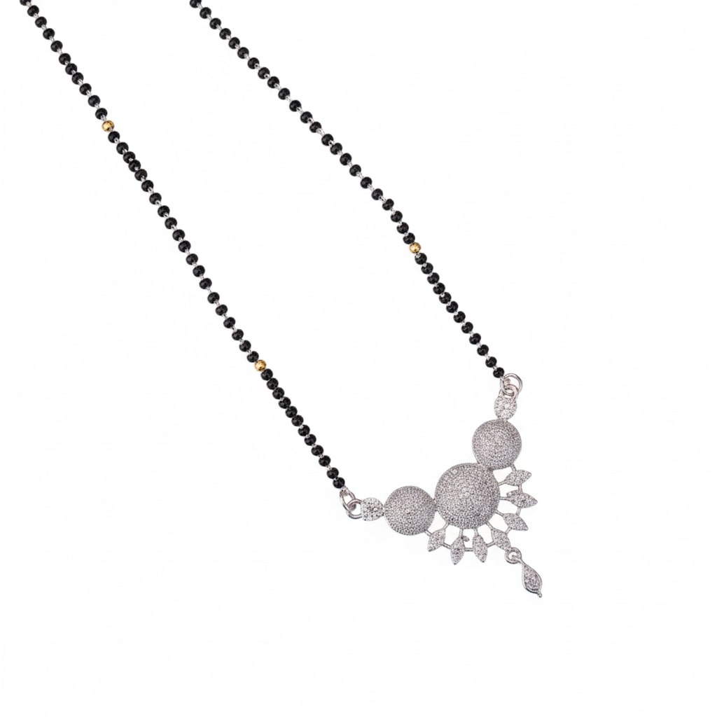 Intricate White Rhodoum Mangalsutra - Opal Touch