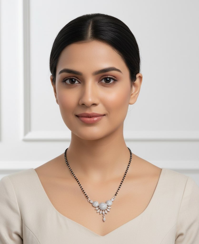 Intricate White Rhodoum Mangalsutra - Opal Touch