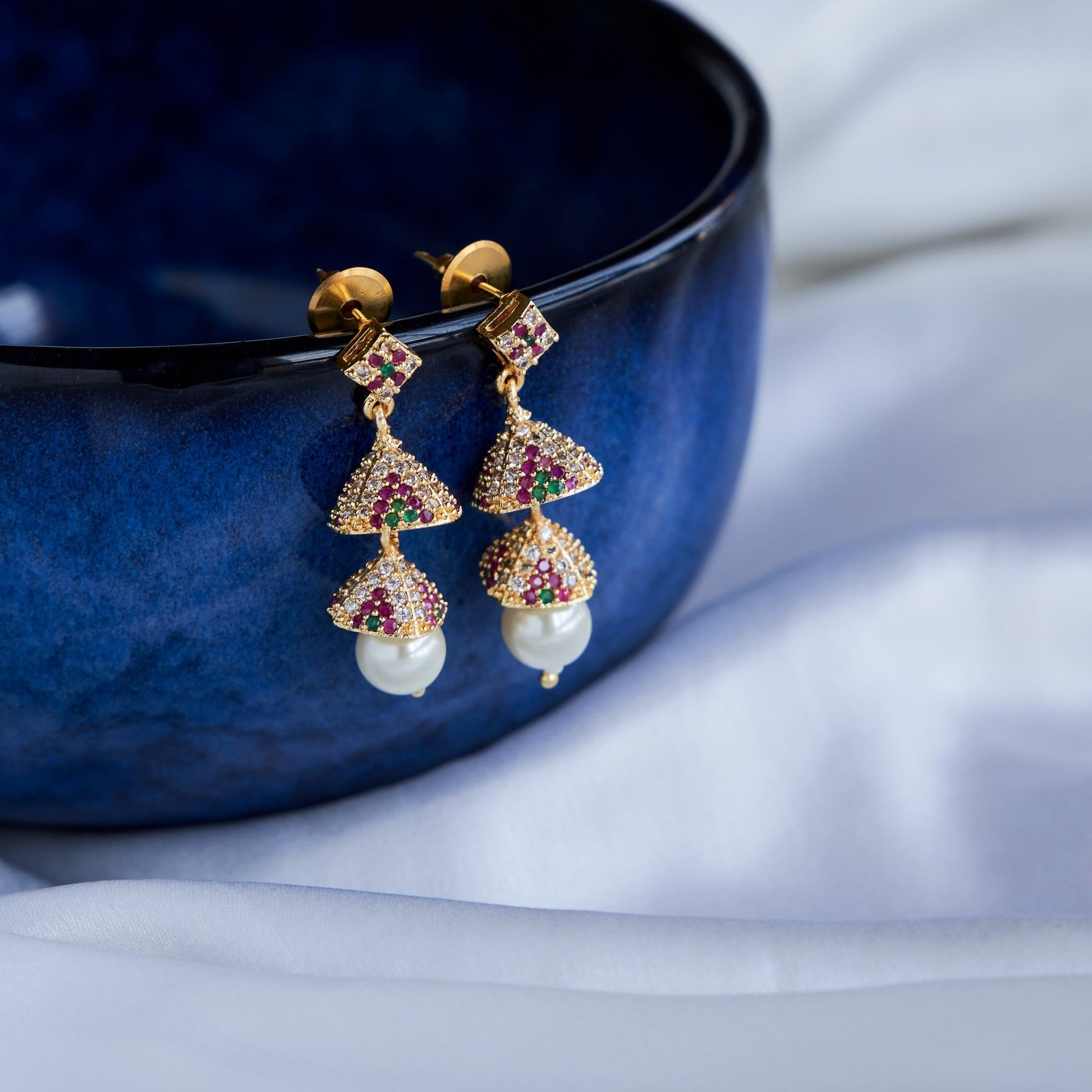 Jhumka - Ivory Shine Double Layer Jhumkas - Opal Touch