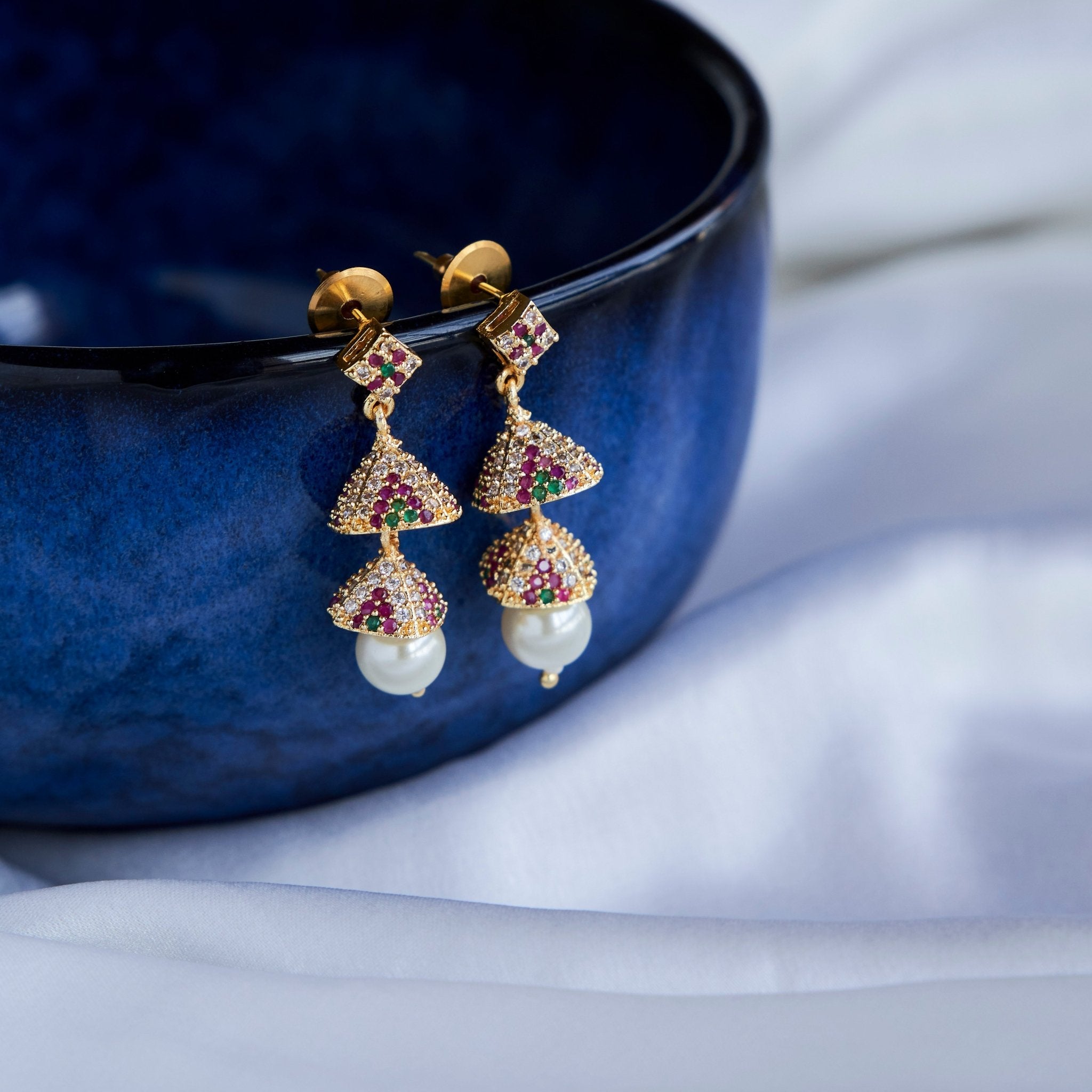 Jhumka - Ivory Shine Double Layer Jhumkas - Opal Touch