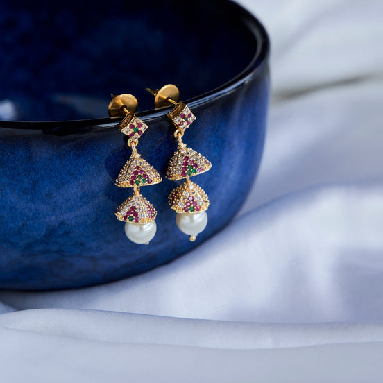 Jhumka - Ivory Shine Double Layer Jhumkas - Opal Touch