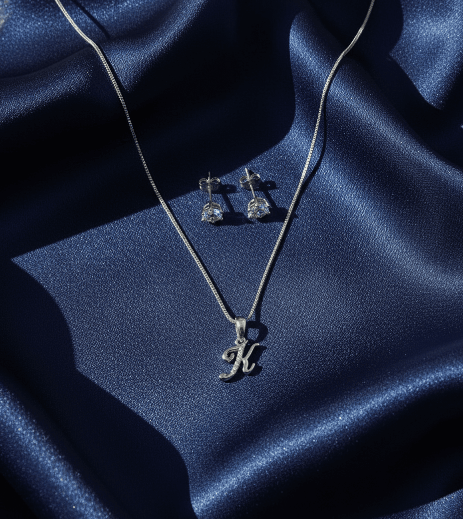 K' Initial Necklace and Cubic Zirconia Stud Earrings Set (Pack of 2) - Opal Touch