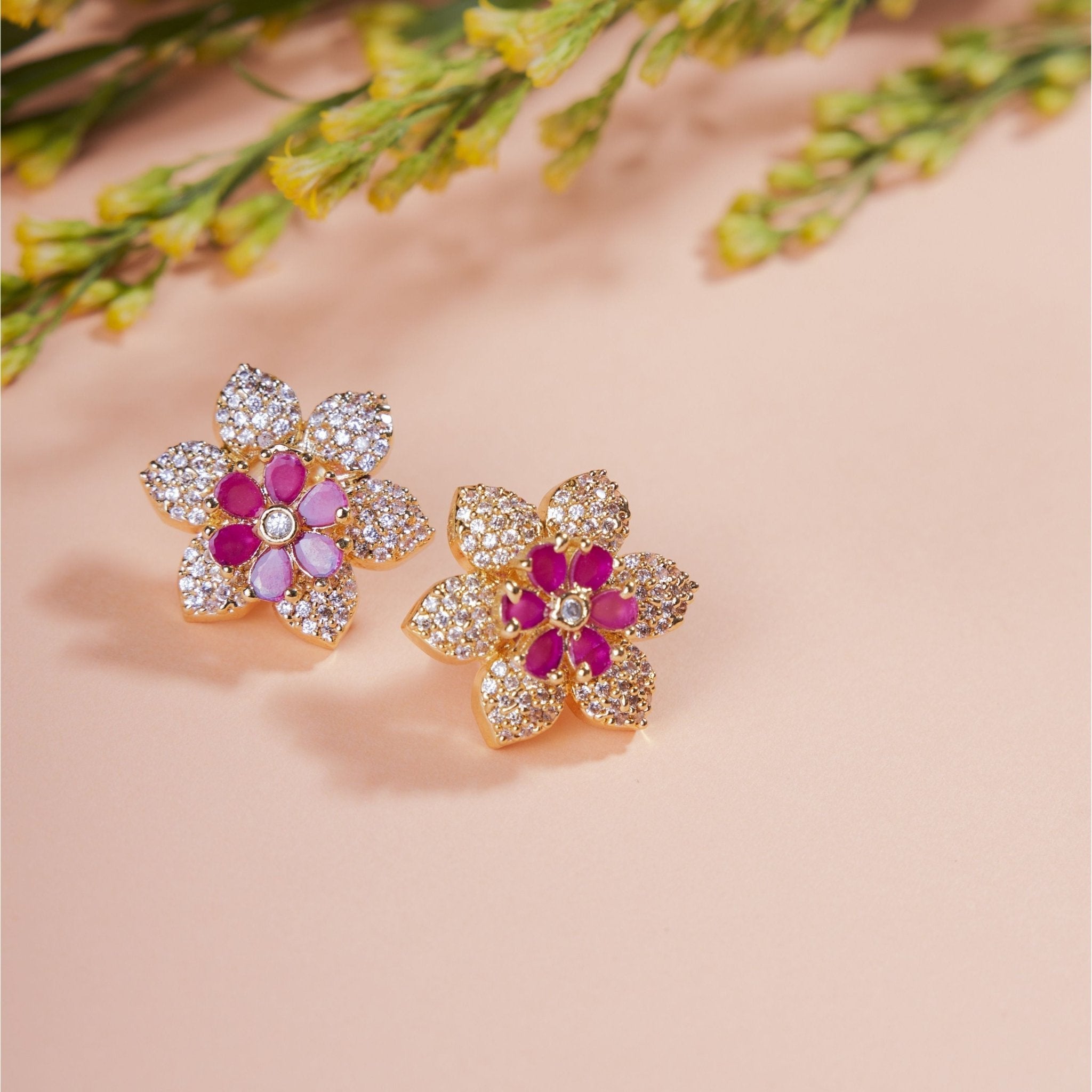 Opal Touch - Kaleidoscope of Colors: Tri-Color Brass Gold Plated CZ Earrings -