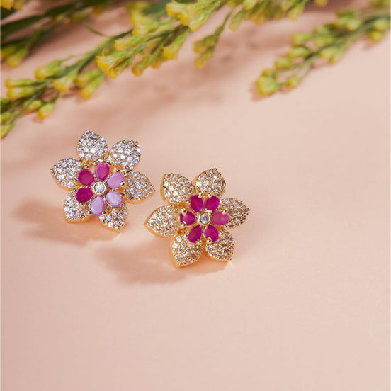 Opal Touch - Kaleidoscope of Colors: Tri-Color Brass Gold Plated CZ Earrings -