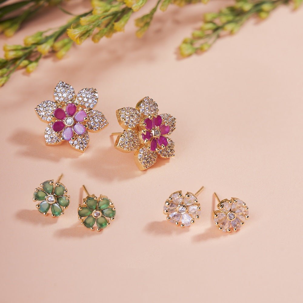 Opal Touch - Kaleidoscope of Colors: Tri-Color Brass Gold Plated CZ Earrings -