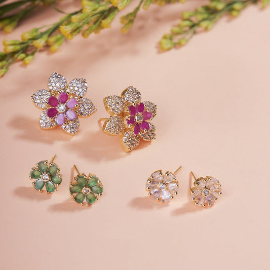 Opal Touch - Kaleidoscope of Colors: Tri-Color Brass Gold Plated CZ Earrings -