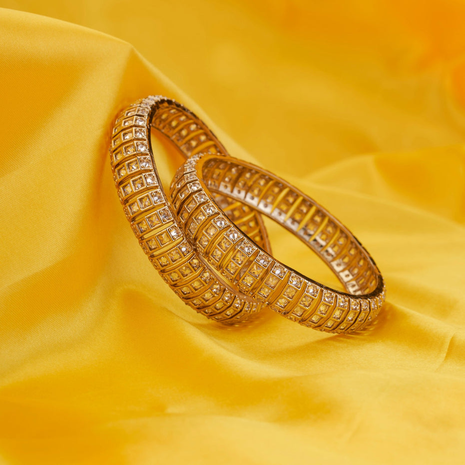 Bangles - Kundan Cascade Mehendi Plated Bangles - Opal Touch