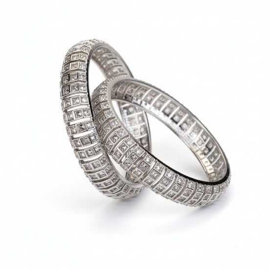 Bangles - Kundan Cascade Rhodium Plated Bangles - Opal Touch