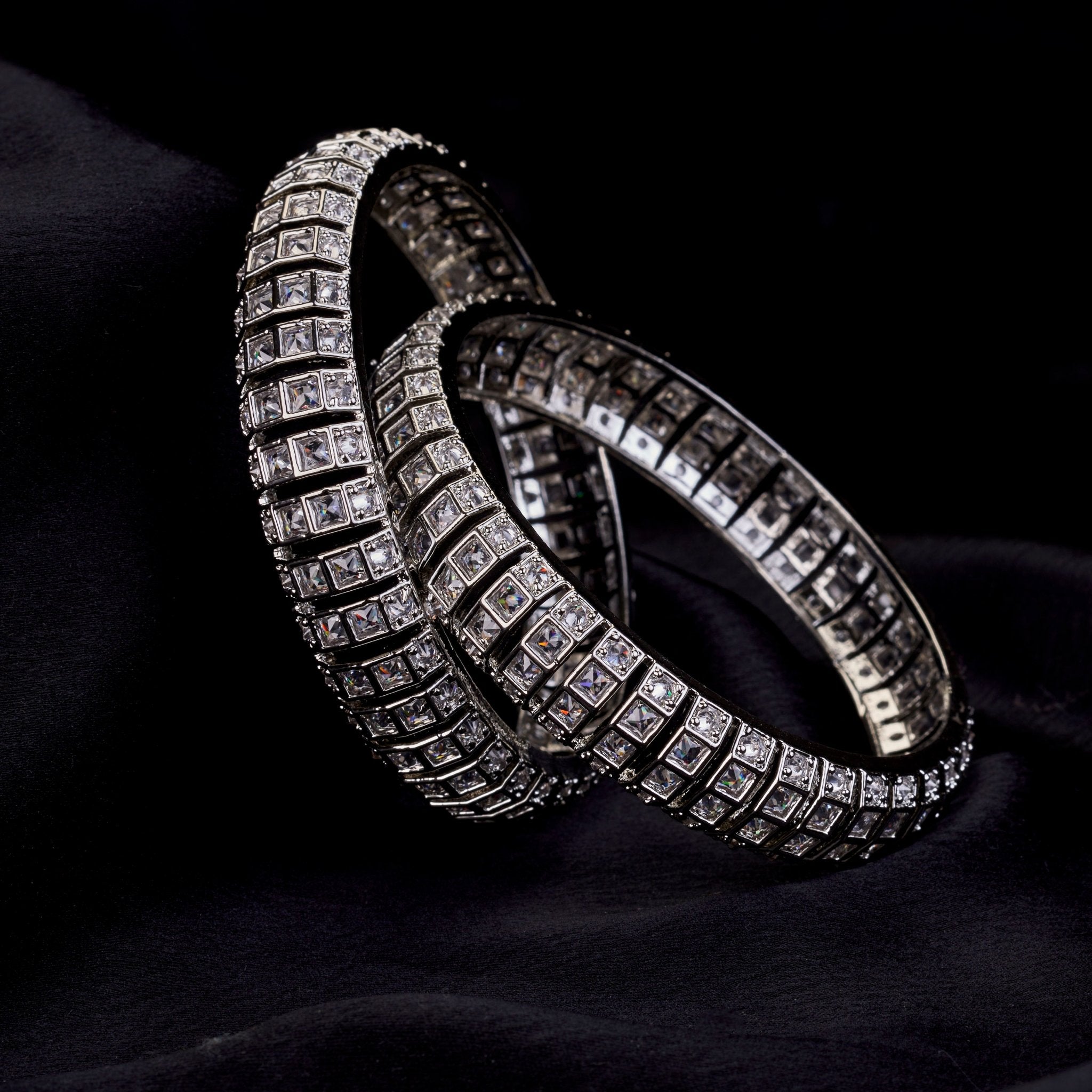 Bangles - Kundan Cascade Rhodium Plated Bangles - Opal Touch