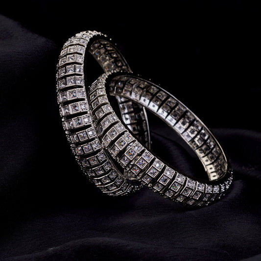 Bangles - Kundan Cascade Rhodium Plated Bangles - Opal Touch