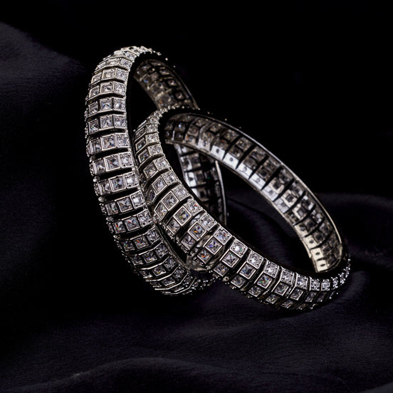 Bangles - Kundan Cascade Rhodium Plated Bangles - Opal Touch