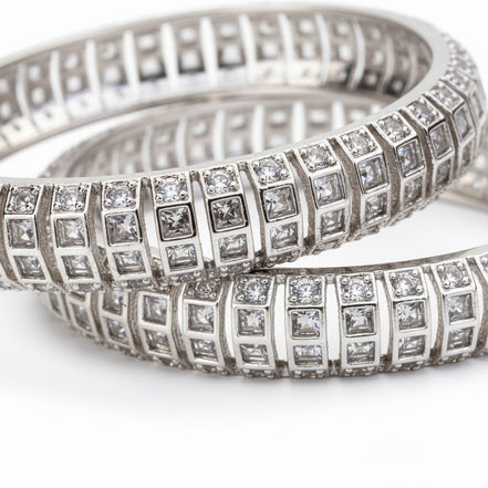 Bangles - Kundan Cascade Rhodium Plated Bangles - Opal Touch