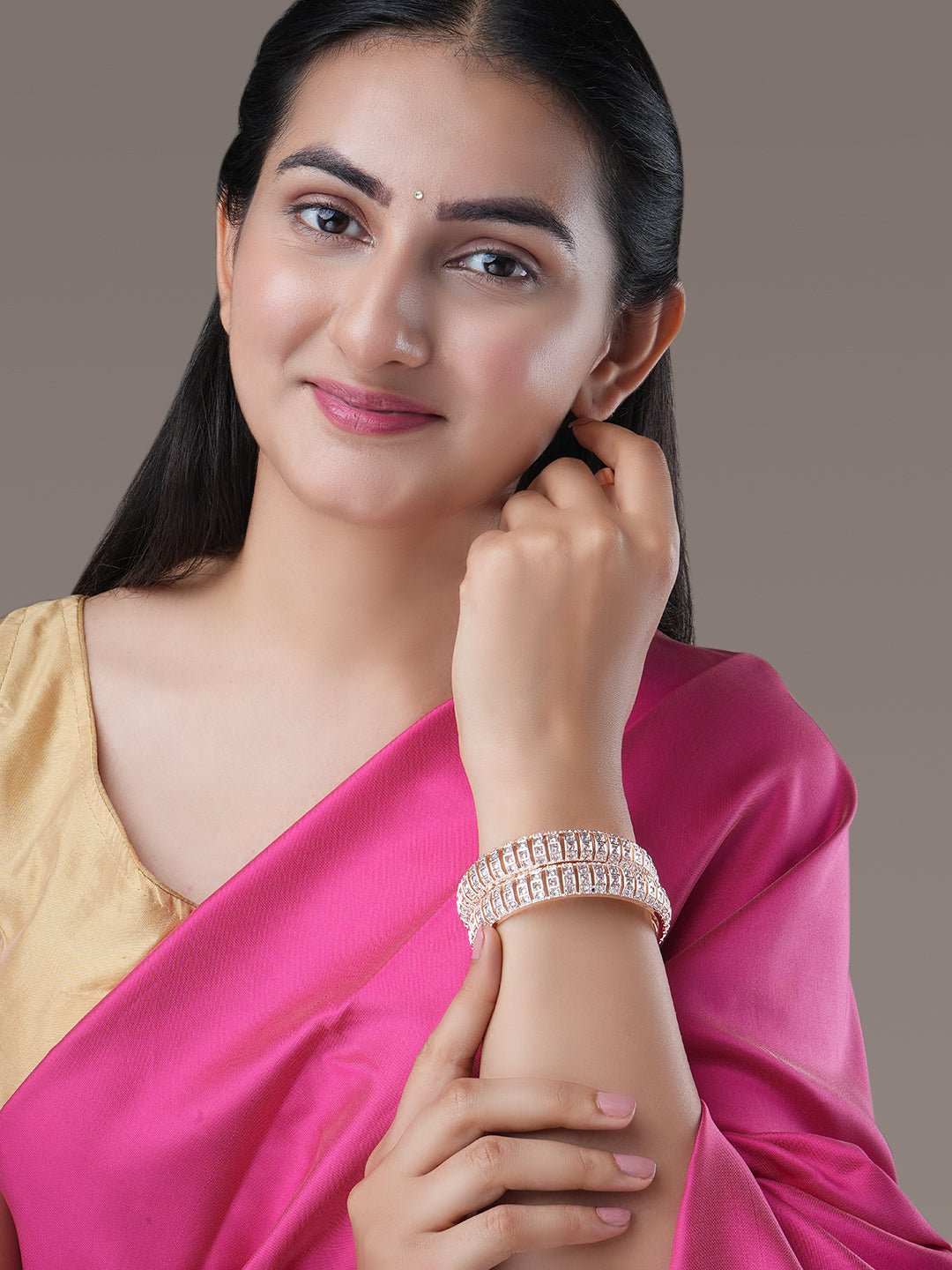 Bangles - Kundan Cascade Rose Gold Plated Bangles - Opal Touch