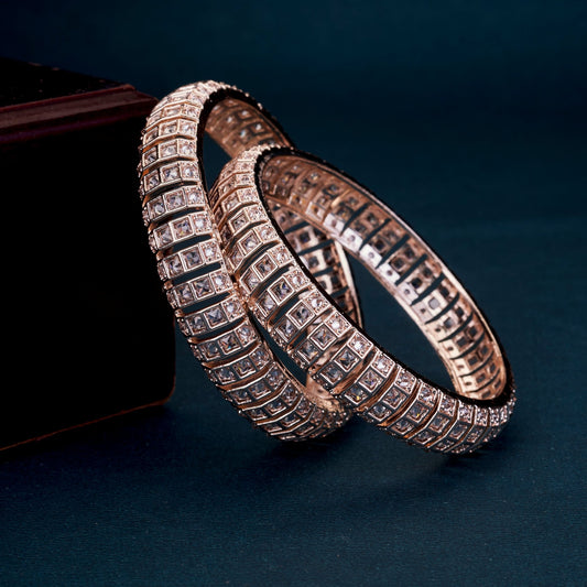 Bangles - Kundan Cascade Rose Gold Plated Bangles - Opal Touch