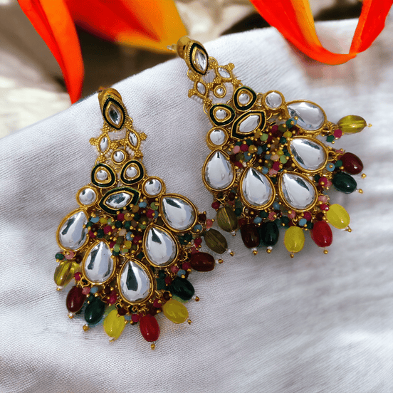 Opal Touch - Kundan Danglers With Coloful Moti Earrings - Earrings