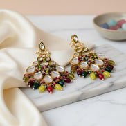 Kundan Danglers With Coloful Moti Earrings - Opal Touch