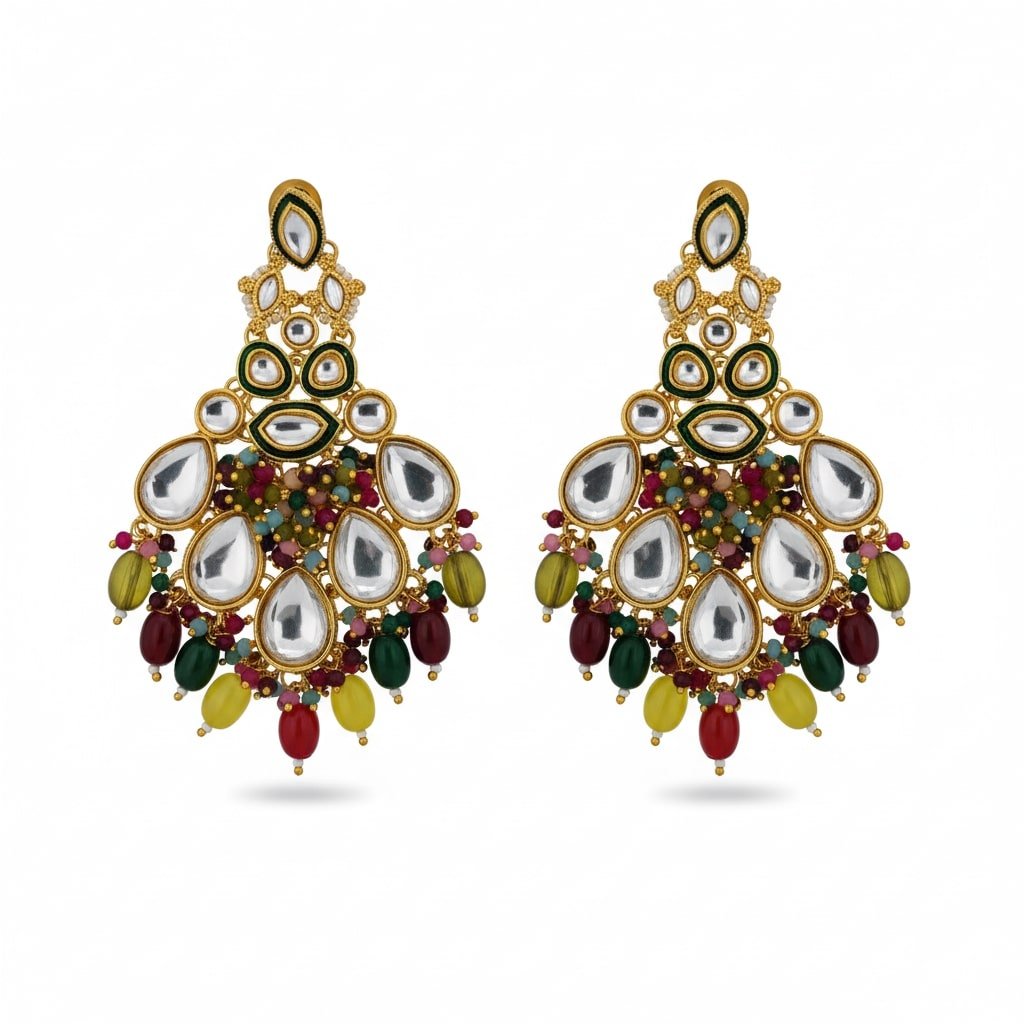 Kundan Danglers With Coloful Moti Earrings - Opal Touch