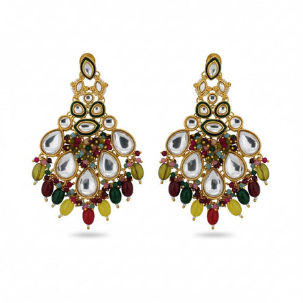 Kundan Danglers With Coloful Moti Earrings - Opal Touch