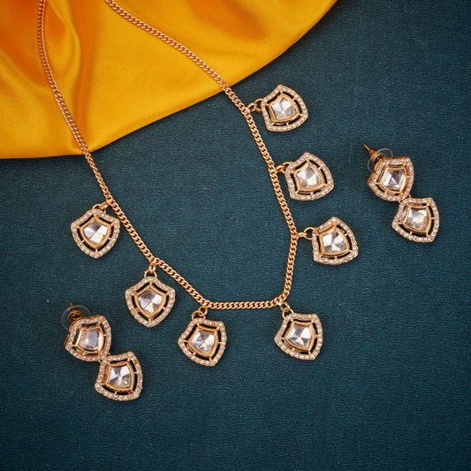Necklace - Kundan Gold Plated Necklace Set - Opal Touch