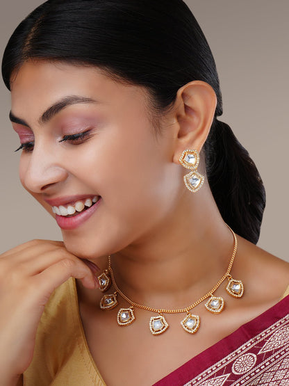 Necklace - Kundan Gold Plated Necklace Set - Opal Touch