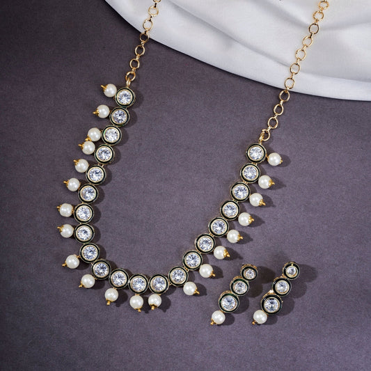 Necklace - Kundan Gold Plated Necklace Set with Earrings - Opal Touch