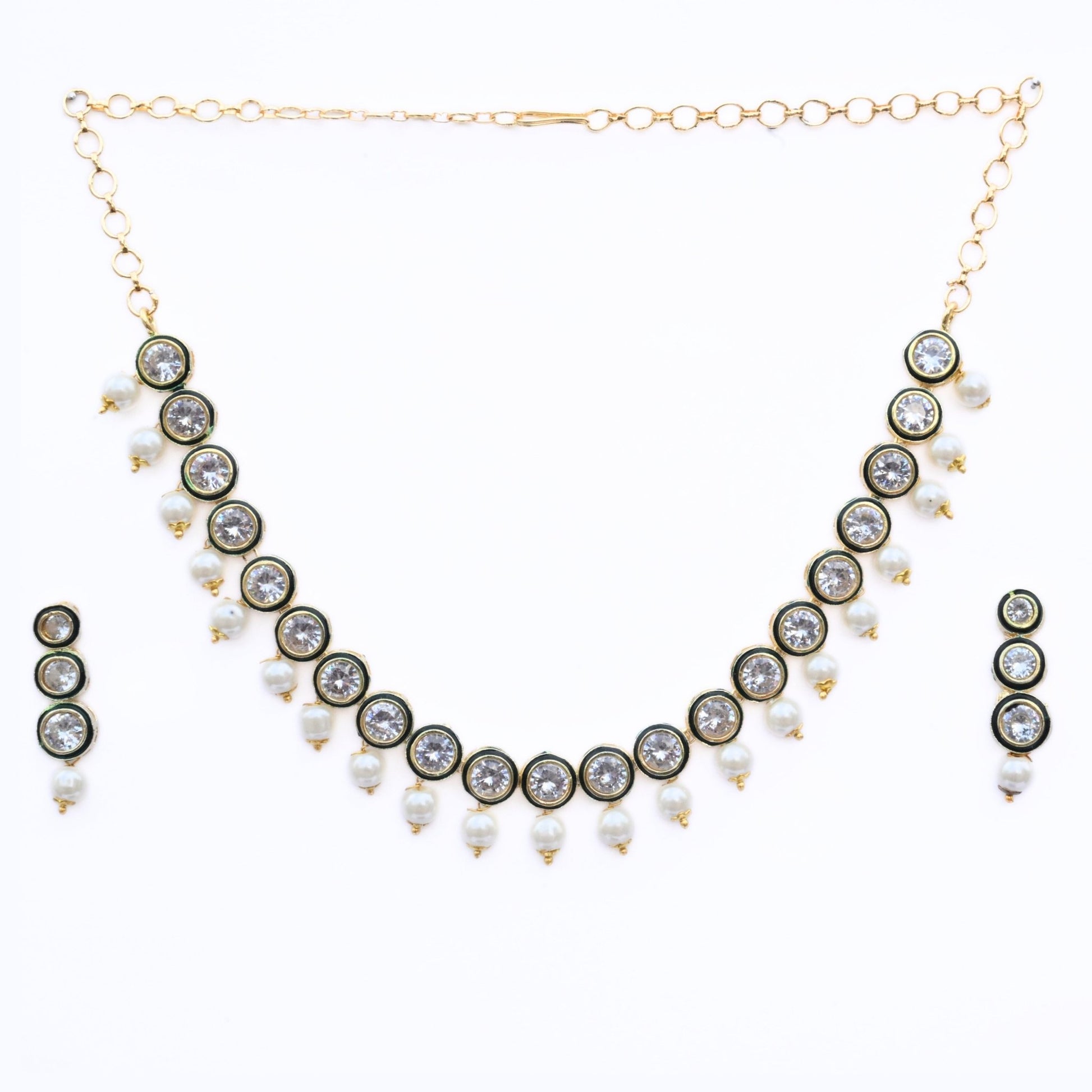 Necklace - Kundan Gold Plated Necklace Set with Earrings - Opal Touch