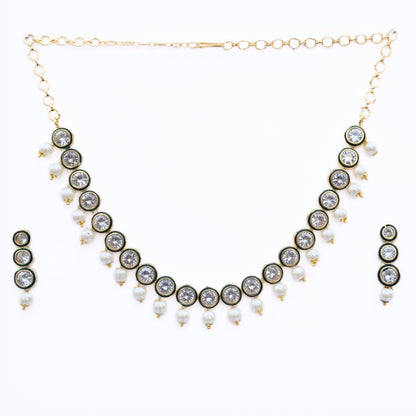 Necklace - Kundan Gold Plated Necklace Set with Earrings - Opal Touch