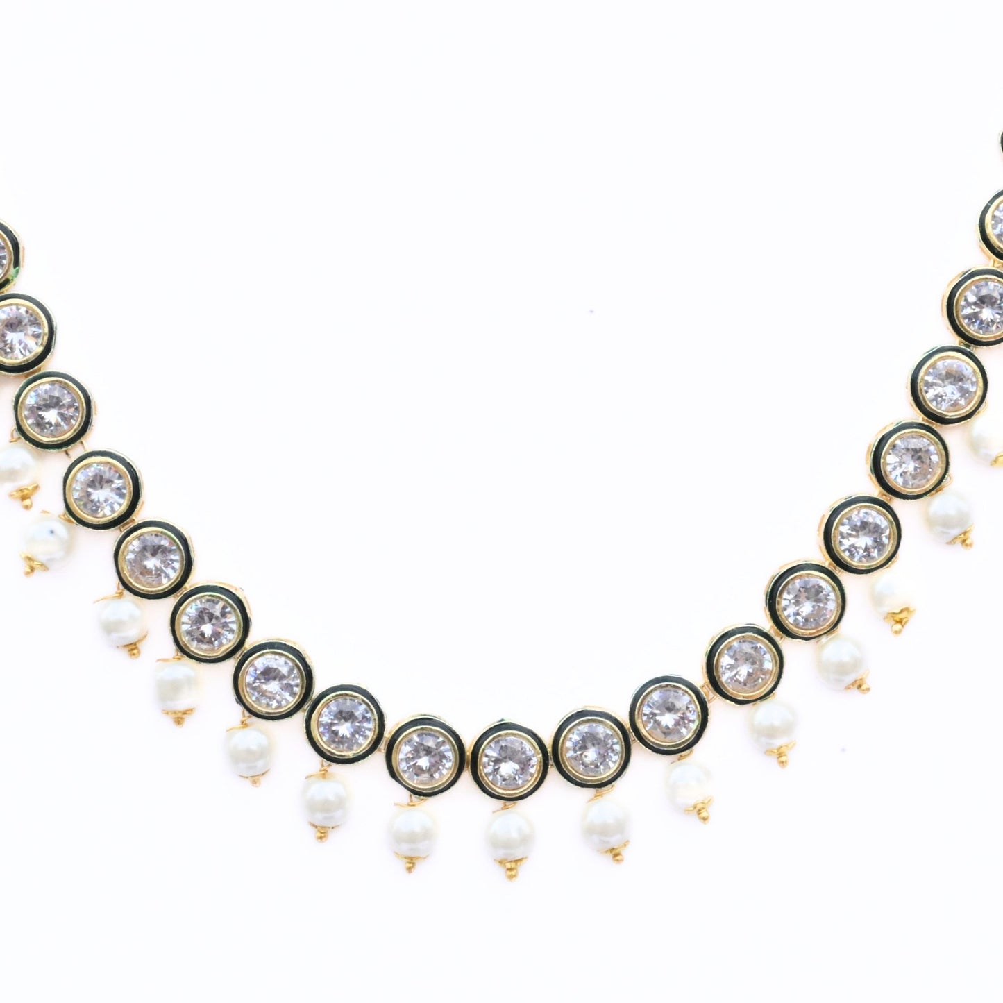 Necklace - Kundan Gold Plated Necklace Set with Earrings - Opal Touch